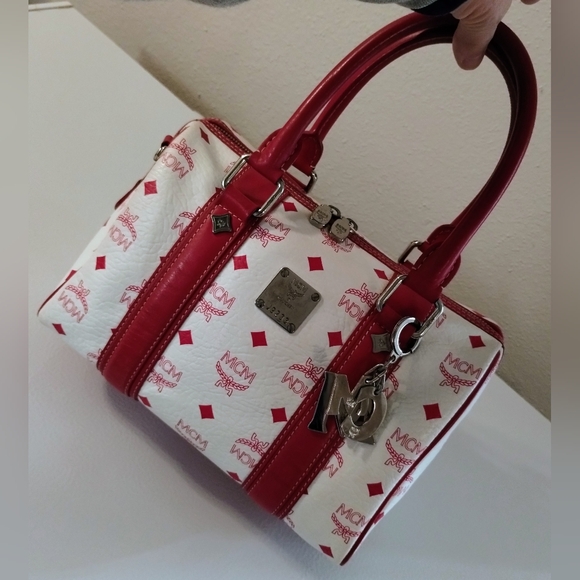 MCM Pink and White Boston Bag w/MCM Charms - Picture 3 of 12